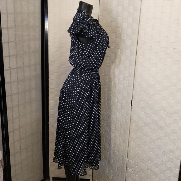 BRAND NEW MSK POLKA-DOT MIDI FIT &FLARE SCUBA NECK CHIFFON DRESS - Picture 10 of 16